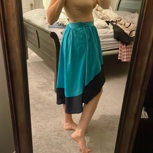 Asymmetric navy blue & turquoise skirt - longer in the back